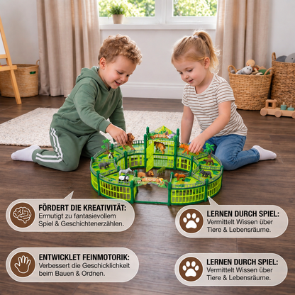 Modulares Zoo-Spielset zum Selbstbauen mit Tierfiguren & interaktiven Gehegen