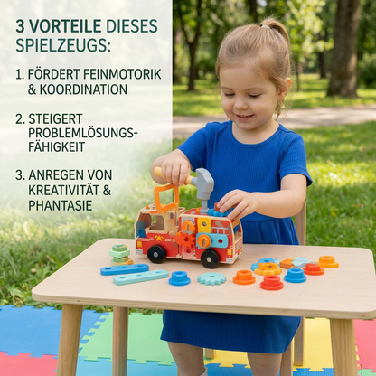 Montessori-Holzwerkzeugkasten Feuerwehr mit Bauset