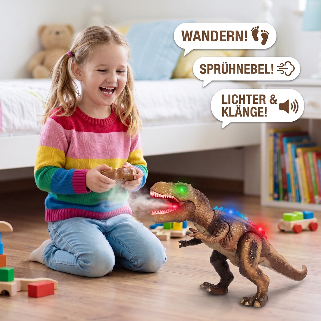 Ferngesteuerter laufender T-Rex – RC-Dinosaurier mit Sprühnebel, Licht & Sound