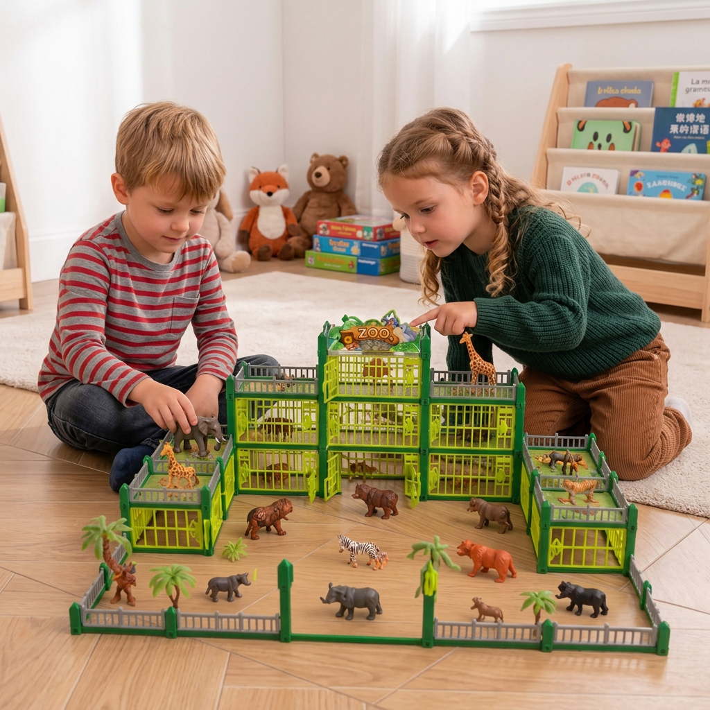 Modulares Zoo-Spielset zum Selbstbauen mit Tierfiguren & interaktiven Gehegen