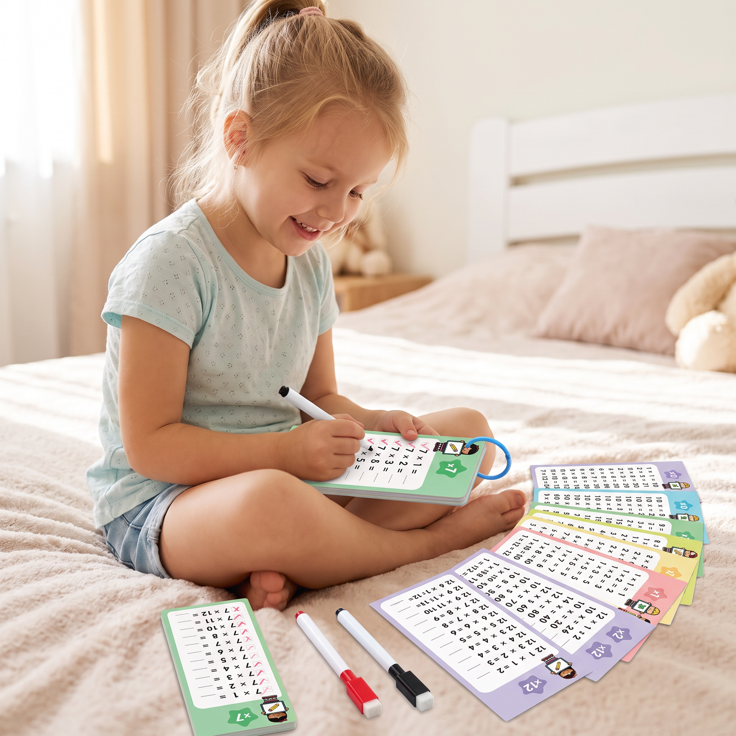 Wiederverwendbare Mathe-Lernkarten für Kinder