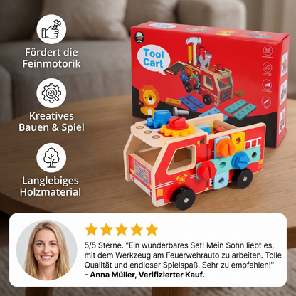 Montessori-Holzwerkzeugkasten Feuerwehr mit Bauset