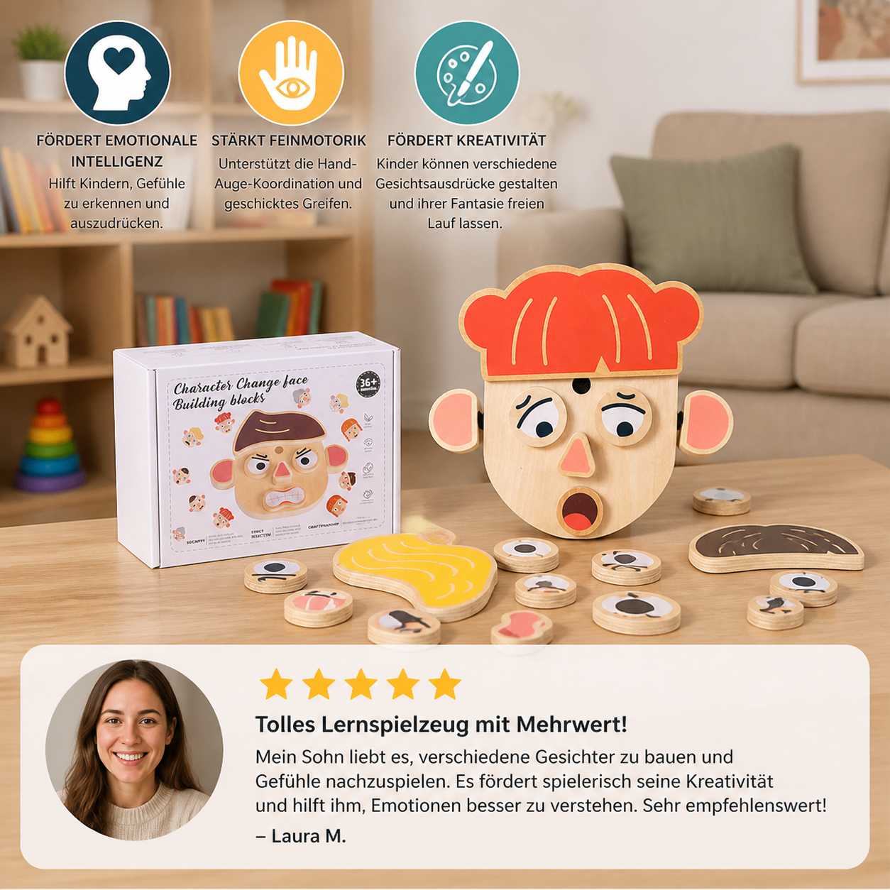 Holz-Lernspielzeug für Gesichtsausdrücke & Emotionen für Kinder