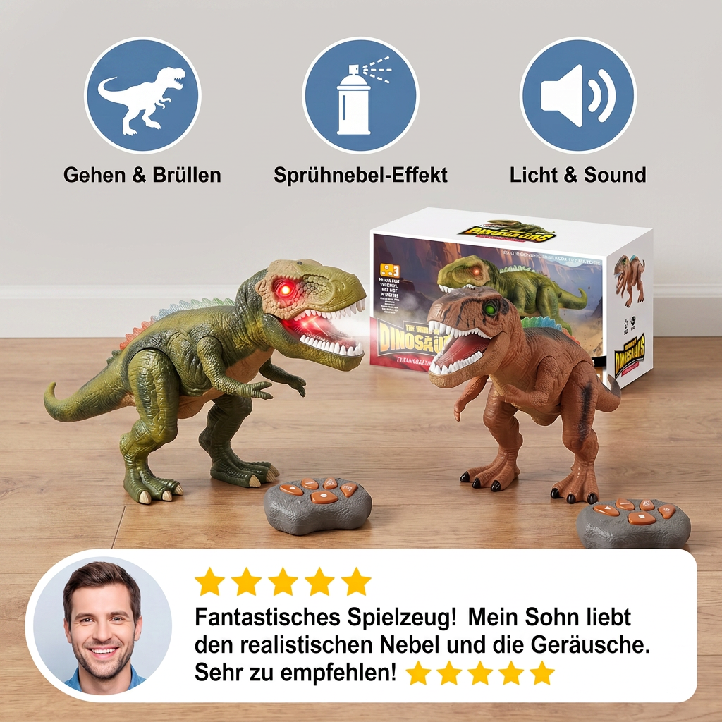 Ferngesteuerter laufender T-Rex – RC-Dinosaurier mit Sprühnebel, Licht & Sound