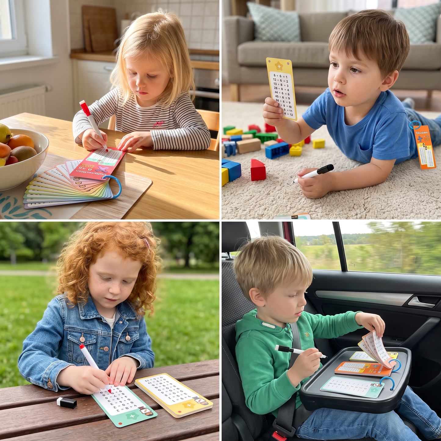 Wiederverwendbare Mathe-Lernkarten für Kinder