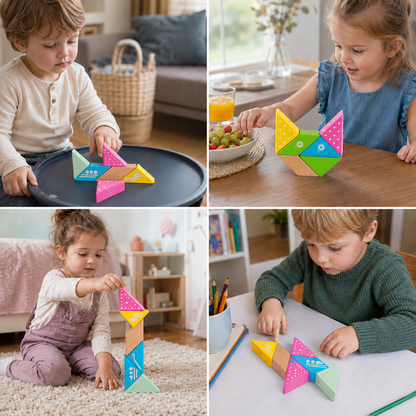 Magnetische Geometrie-Holzbausteine – Kreatives Lernpuzzle