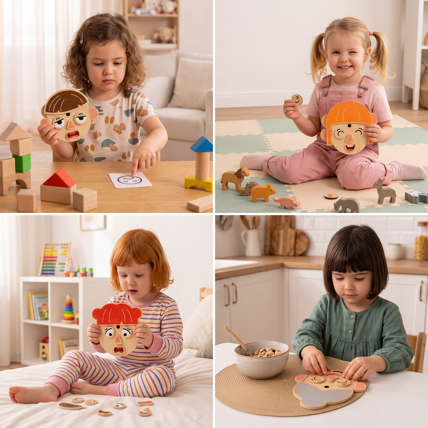 Holz-Lernspielzeug für Gesichtsausdrücke & Emotionen für Kinder