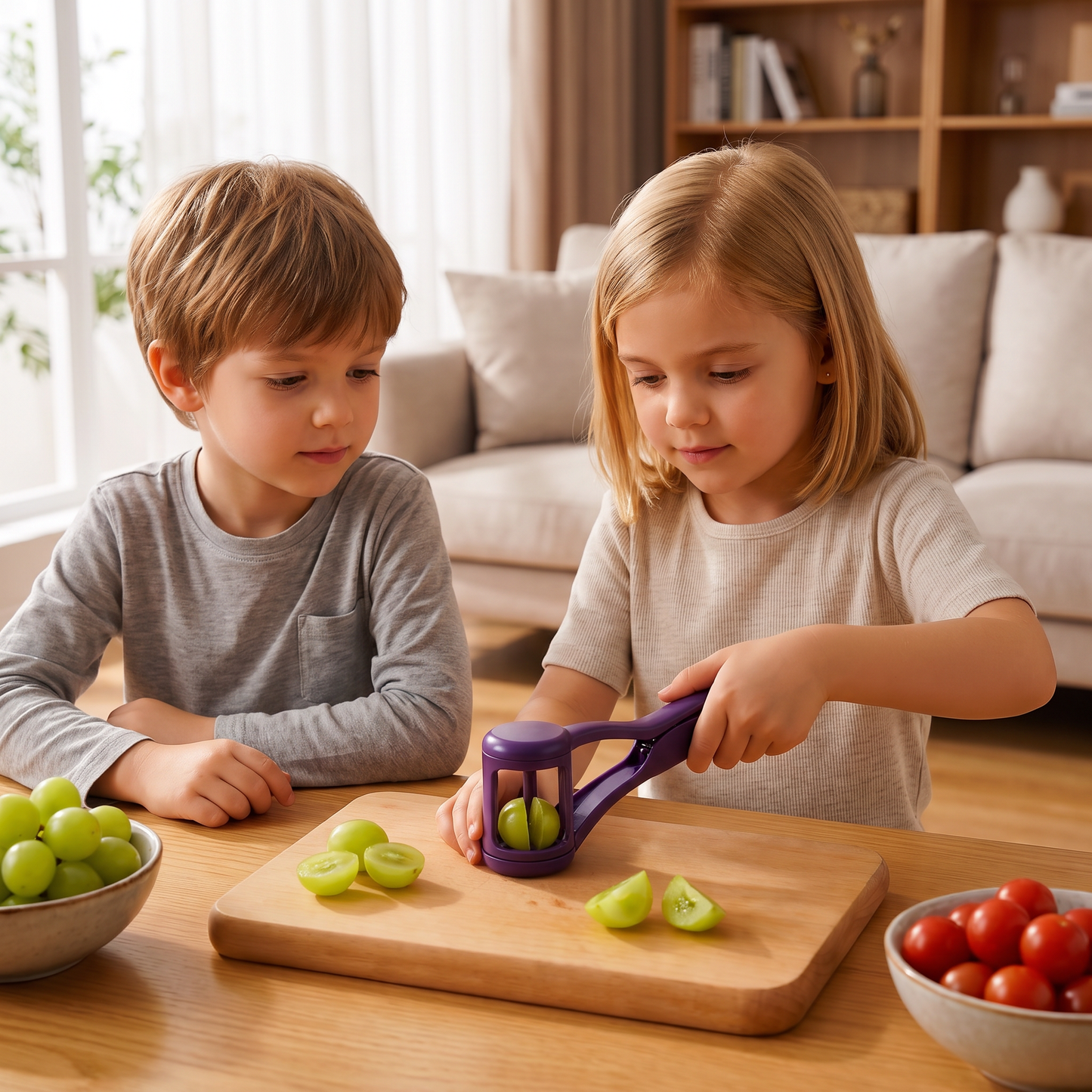 Edelstahl-Trauben- & Cherrytomaten-Schneider – Sicherer Einhand-Viertelschneider für Kleinkinder & Kinder