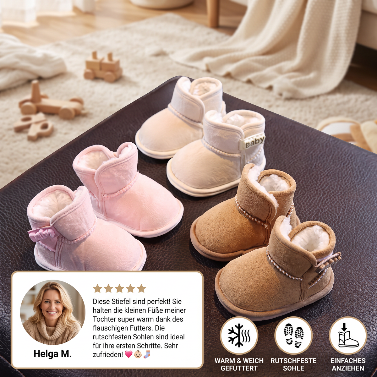 Gefütterte Baby-Winterstiefel mit weichen rutschfesten Sohlen