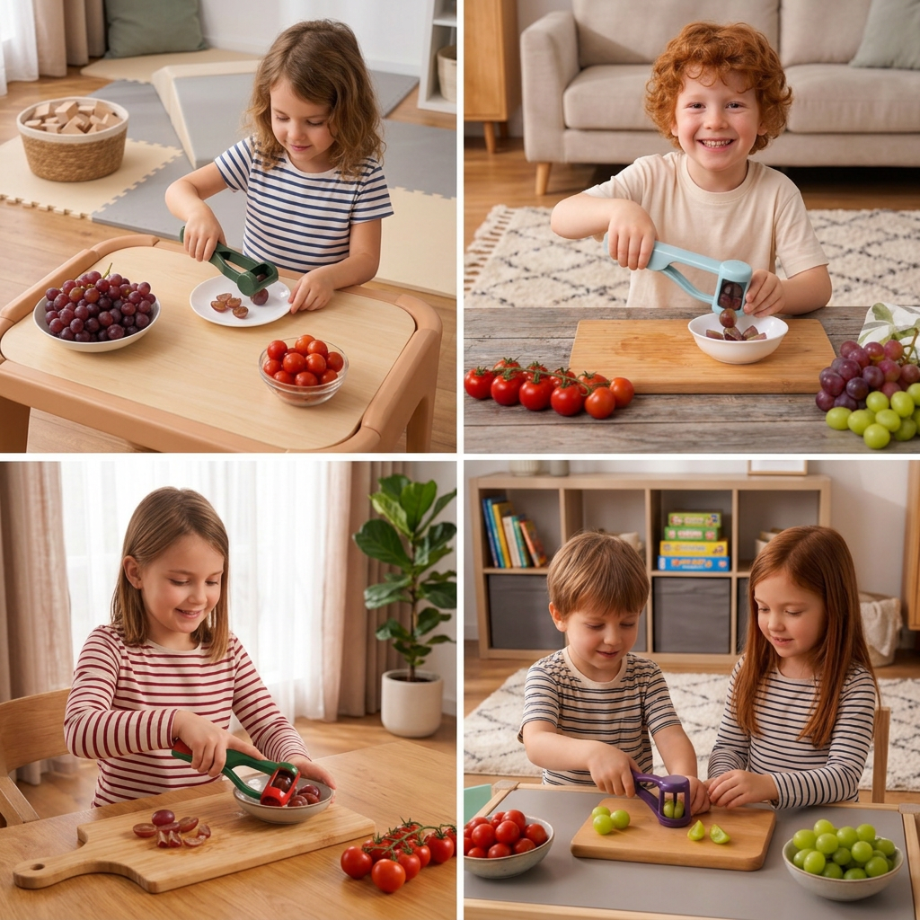 Edelstahl-Trauben- & Cherrytomaten-Schneider – Sicherer Einhand-Viertelschneider für Kleinkinder & Kinder