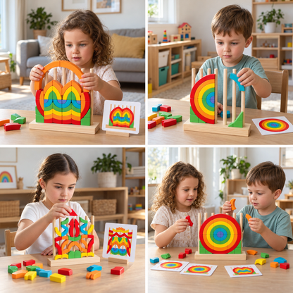 Montessori Holz-Regenbogen Stapel- & Zuordnungspuzzle