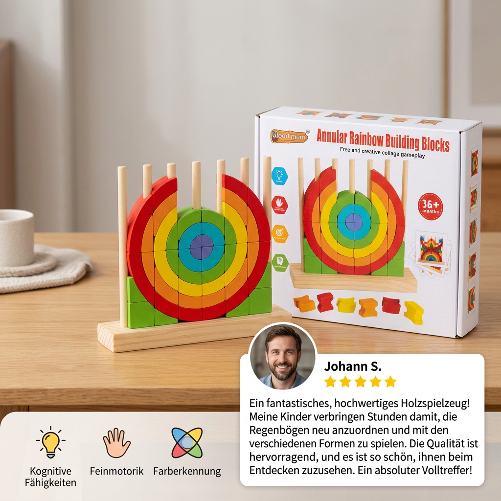 Montessori Holz-Regenbogen Stapel- & Zuordnungspuzzle