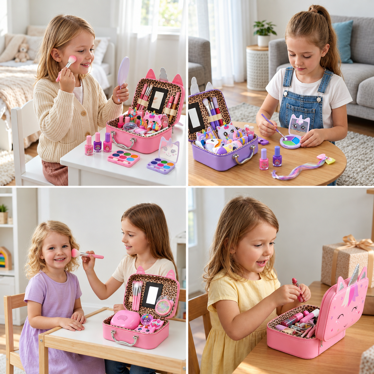 Umweltfreundliches & leicht abwaschbares Prinzessinnen-Make-up-Set für Kinder mit Kosmetiktasche